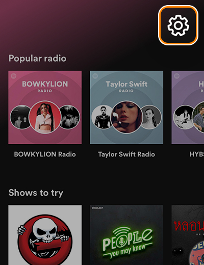 spotify-promotion-01-howto-20221208-1 1. <b>เข้าสู่ระบบ</b> จากนั้นคลิกที่สัญลักษณ์การตั้งค่า